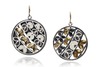 Folded leaf black and white round earrings