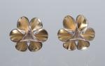 Folded leaf small gold flower stud earrings