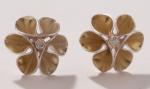 Folded leaf small gold stud earrings w/ diamonds