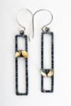 oxidized silver rectangle earrings w gold leaf