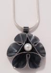 Folded leaf flower pendant with pearl oxidized