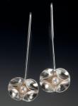 Fl large db leaf silver wire earrings w pearls