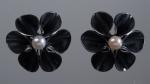 Folded leaf flower stud earrings oxidized 