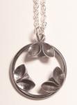 Fl small circle 3-leaf oxidized neckalce